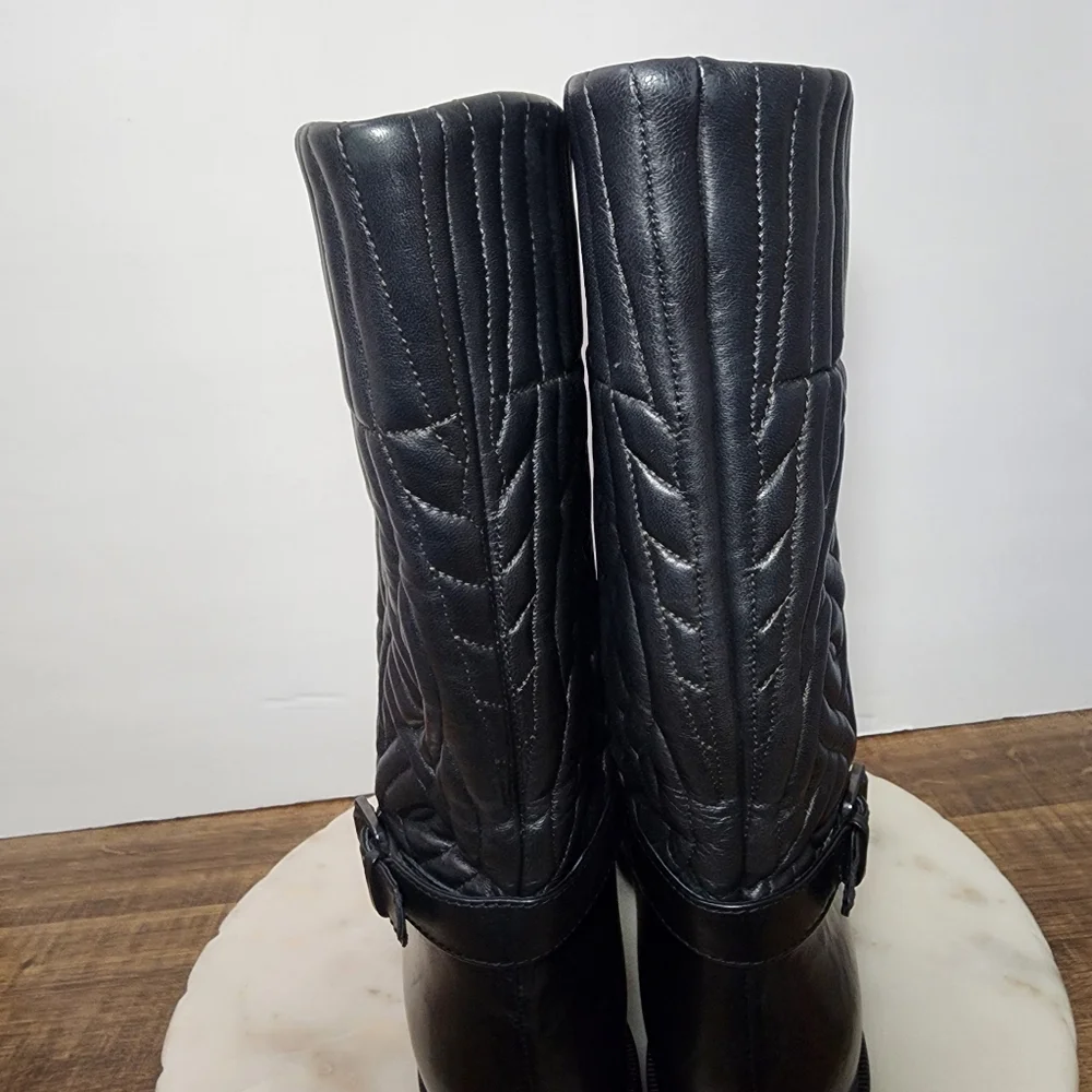 Aquatalia Women's Bonnie Winter Boots Sz 9 Quilted Black Leather Made in Italy